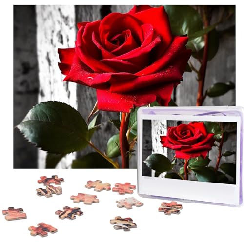 500-teiliges Puzzle für Erwachsene, herausforderndes Puzzle für Spielabende, blühende rote Rose, Holzpuzzle, personalisierbar, Holzpuzzle für Familie, Bilderpuzzle, fertige Größe 38,1 x 51,8 cm von NBCCDVSH