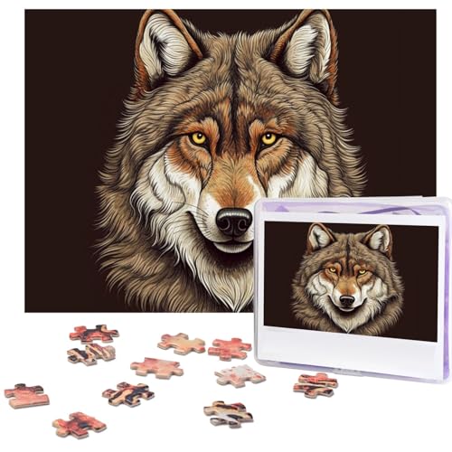 500-teiliges Puzzle für Erwachsene, herausforderndes Puzzle für Spielabende, brauner Wolfskopf, Holzpuzzle, personalisierbar, Holzpuzzle für Familie, Bilderpuzzle, fertige Größe 38,1 x 51,8 cm von NBCCDVSH