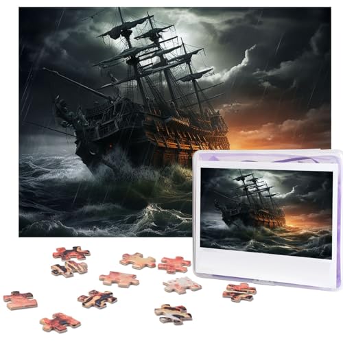 500-teiliges Puzzle für Erwachsene, herausforderndes Puzzle für Spielabende, gruseliges Schiff auf See, Holzpuzzle, personalisierbar, Holzpuzzle für Familie, Bilderpuzzle, fertige Größe 38,1 x 51,8 cm von NBCCDVSH