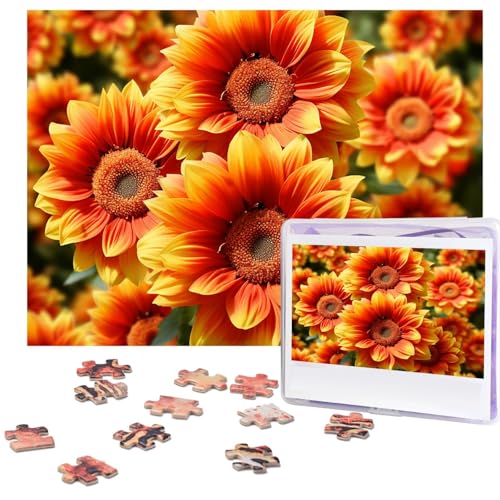 500-teiliges Puzzle für Erwachsene, herausforderndes Puzzle für Spielabende, orangefarbene Sonnenblumen, Holzpuzzle, personalisierbar, Holzpuzzle für Familie, Bilderpuzzle, fertige Größe 38,1 x 51,8 von NBCCDVSH