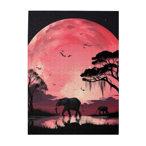 500-teiliges Puzzle für Erwachsene, herausforderndes Puzzle für Spielabende, rosa Mond, Elefant, Holzpuzzle, fertige Größe 38,1 x 51,8 cm 500-teiliges Puzzle für Erwachsene, herausforderndes Puzzle für Spielabende, rosa Mond, Elefant, Holzpuzzle, fertige Größe 38,1 x 51,8 cm von NBCCDVSH