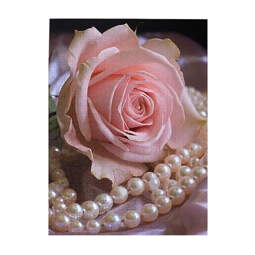 500-teiliges Puzzle für Erwachsene, herausforderndes Puzzle für Spielabende, rosa Rose und Perlen, Holzpuzzle, fertige Größe 38,1 x 51,8 cm 500-teiliges Puzzle für Erwachsene, herausforderndes Puzzle für Spielabende, rosa Rose und Perlen, Holzpuzzle, fertige Größe 38,1 x 51,8 cm von NBCCDVSH