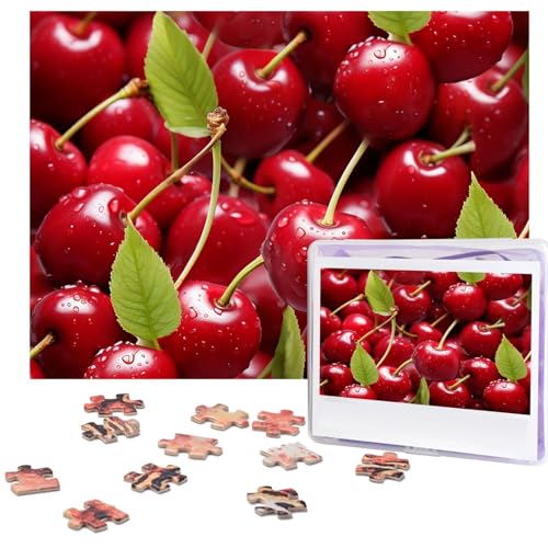 500-teiliges Puzzle für Erwachsene, herausforderndes Puzzle für Spielabende, rote Kirschen, Holzpuzzle, personalisierbar, Holzpuzzle für Familie, Bilderpuzzle, fertige Größe 38,1 x 51,8 cm von NBCCDVSH