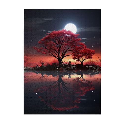 500-teiliges Puzzle für Erwachsene, herausforderndes Puzzle für Spielabende, roter Baum, See, Mond, Holzpuzzle, fertige Größe 38,1 x 51,8 cm 500-teiliges Puzzle für Erwachsene, herausforderndes Puzzle für Spielabende, roter Baum, See, Mond, Holzpuzzle, fertige Größe 38,1 x 51,8 cm von NBCCDVSH