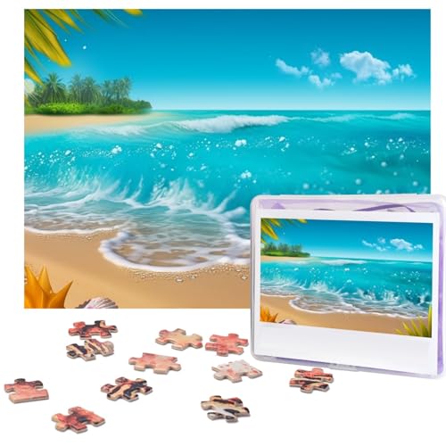 500-teiliges Puzzle für Erwachsene, herausforderndes Puzzle für Spielabende, tropisches blaues Meer, Strand, Holzpuzzle, personalisierbar, Holzpuzzle für Familie, Bilderpuzzle, fertige Größe 38,1 x von NBCCDVSH