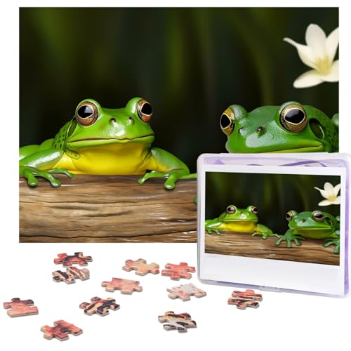 500-teiliges Puzzle für Erwachsene, herausforderndes Puzzle für Spielabende, zwei grüne Frösche, Holzpuzzle, personalisierbar, Holzpuzzle für Familie, Bilderpuzzle, fertige Größe 38,1 x 51,8 cm von NBCCDVSH