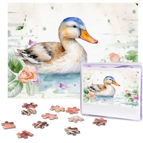 500-teiliges Puzzle für Erwachsene, herausforderndes Puzzle für Spieleabende, Aquarell-Ente, Holzpuzzle, personalisierbar, Holzpuzzle für Familie, Bilderpuzzle, fertige Größe 38,1 x 51,8 cm von NBCCDVSH