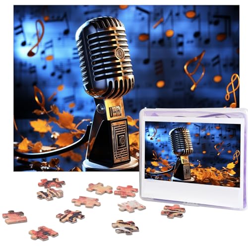 500-teiliges Puzzle für Erwachsene, herausforderndes Puzzle für Spieleabende, Mikrofon mit Musiknoten, Holzpuzzle, personalisierbar, Holzpuzzle für Familie, Bilderpuzzle, fertige Größe 38,1 x 51,8 cm von NBCCDVSH