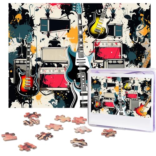 500-teiliges Puzzle für Erwachsene, herausforderndes Puzzle für Spieleabende, Rockmusik-Muster, Holzpuzzle, personalisierbar, Holzpuzzle für Familie, Bilderpuzzle, fertige Größe 38,1 x 51,8 cm von NBCCDVSH