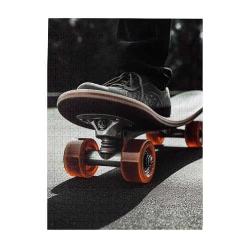 500-teiliges Puzzle für Erwachsene, herausforderndes Puzzle für Spieleabende, Skateboard-Rad, Holzpuzzle, fertige Größe 38,1 x 51,8 cm von NBCCDVSH
