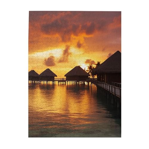 500-teiliges Puzzle für Erwachsene, herausforderndes Puzzle für Spieleabende, Tahiti-Resort, Sonnenuntergang, Peeling-Holzpuzzle, fertige Größe 38,1 x 51,8 cm 500-teiliges Puzzle für Erwachsene, herausforderndes Puzzle für Spieleabende, Tahiti-Resort, Sonnenuntergang, Peeling-Holzpuzzle, fertige Größe 38,1 x 51,8 cm von NBCCDVSH