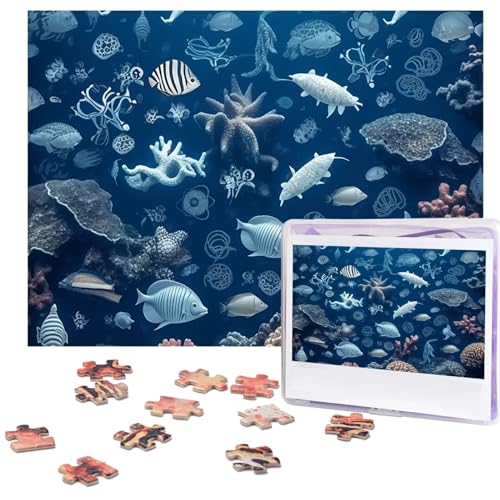 500-teiliges Puzzle für Erwachsene, herausforderndes Puzzle für Spieleabende, Unterwasser-Meeresleben; Holzpuzzle, personalisierbar, Holzpuzzle für Familie, Bilderpuzzle, Fertige Größe 38,1 x 51,8 cm von NBCCDVSH
