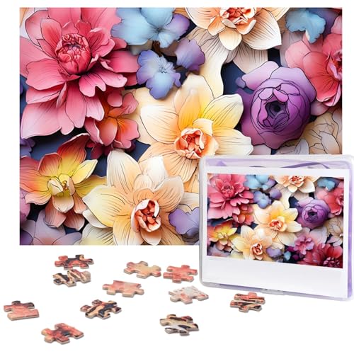500-teiliges Puzzle für Erwachsene, herausforderndes Puzzle für Spieleabende, bunte Blumen, Holzpuzzle, personalisierbar, Holzpuzzle für Familie, Bilderpuzzle, fertige Größe 38,1 x 51,8 cm von NBCCDVSH