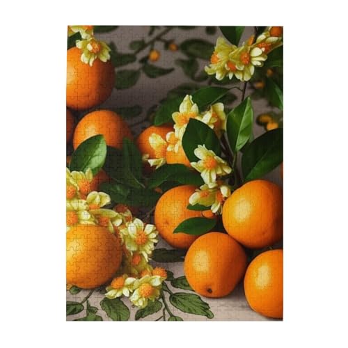 500-teiliges Puzzle für Erwachsene, herausforderndes Puzzle für Spieleabende, gelbe Blüten und orangefarbene Früchte, Holzpuzzle, personalisierbar, individuelle Holzpuzzles für Familie, BildPuzzle von NBCCDVSH