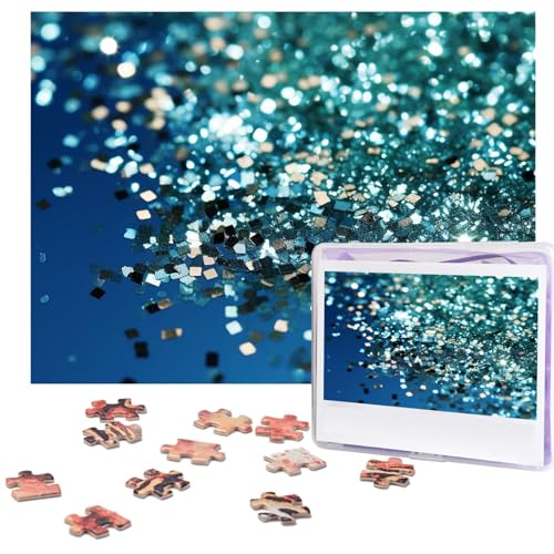 500-teiliges Puzzle für Erwachsene, herausforderndes Puzzle für Spieleabende, glitzernder blauer Hintergrund, Holzpuzzle, personalisiertes Holzpuzzle für Familie, Bilderpuzzle, fertige Größe 38,1 x von NBCCDVSH