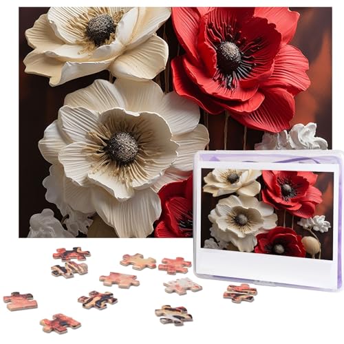 500-teiliges Puzzle für Erwachsene, herausforderndes Puzzle für Spieleabende, rote und weiße Blumen, Holzpuzzle, personalisierbar, Holzpuzzle für Familie, Bilderpuzzle, fertige Größe 38,1 x 51,8 cm von NBCCDVSH
