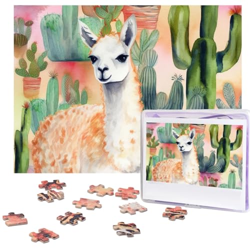 500-teiliges Puzzle für Erwachsene, herausforderndes Puzzle für Spieleabende, weißer Alpaka-Kaktus, Holzpuzzle, personalisierbar, Holzpuzzle für Familie, Bilderpuzzle, fertige Größe 38,1 x 51,8 cm von NBCCDVSH