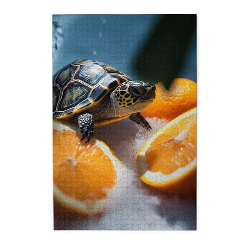 Puzzle, 1000 Teile für Erwachsene, herausfordernde Puzzles für Spielabende, aufstrebende Schildkröten, Orangen-Schildkröten, personalisiertes Holzpuzzle für Familie, fertige Größe, 19,7 x von NBCCDVSH