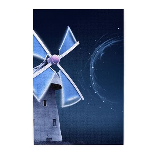 Puzzle 1000 Teile für Erwachsene, herausfordernde Puzzles für Spielabende, Windmühle, blaues Holzpuzzle, personalisierte Holzpuzzle für Familie, Größe von NBCCDVSH