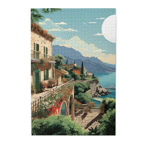 Puzzle 1000 Teile für Erwachsene, herausfordernde Puzzles für Spielabende, mediterranes Holzpuzzle für Sommer, personalisierte Holzpuzzle für Familie, Größe von NBCCDVSH