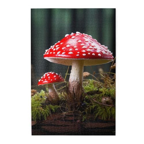 Puzzle 1000 Teile für Erwachsene, herausfordernde Puzzles für Spielabende, rote und weiße Pilze Holzpuzzle, personalisierte Holzpuzzle für Familie, Größe von NBCCDVSH