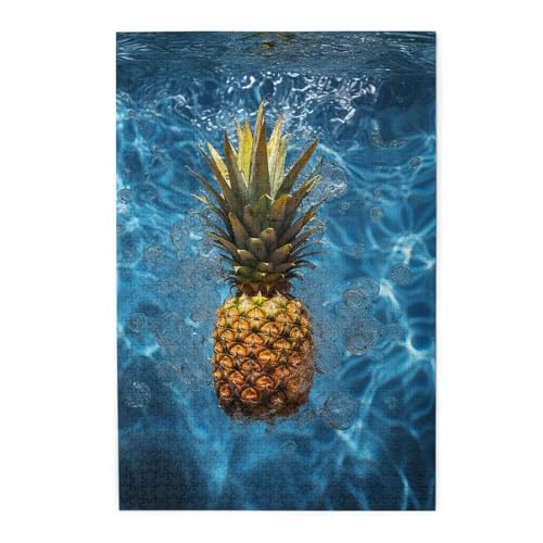 Puzzle für Erwachsene, 1000 Teile, herausforderndes Puzzle für Spielabende, Ananas im Pool, personalisiertes Holzpuzzle für Familie, fertige Größe, 49,8 x 75 cm von NBCCDVSH