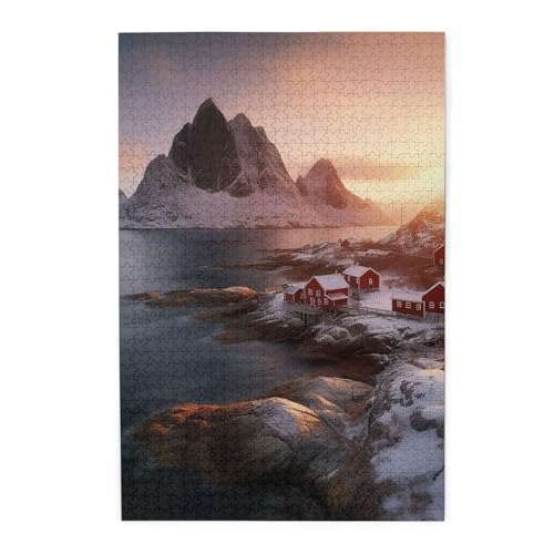 Puzzle für Erwachsene, 1000 Teile, herausforderndes Puzzle für Spielabende, Sonnenaufgang auf Hamnoy, personalisiertes Holzpuzzle für Familie, fertige Größe, 19,7 x 29,5 cm Puzzle für Erwachsene, 1000 Teile, herausforderndes Puzzle für Spielabende, Sonnenaufgang auf Hamnoy, personalisiertes Holzpuzzle für Familie, fertige Größe, 19,7 x 29,5 cm von NBCCDVSH