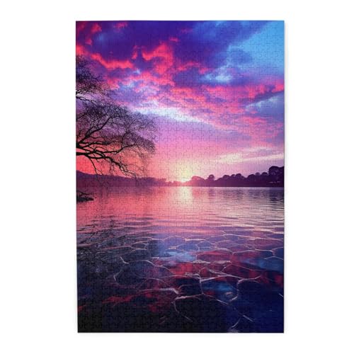 Puzzle für Erwachsene, 1000 Teile, herausforderndes Puzzle für Spielabende, lila Sonnenuntergang im Wasser, personalisiertes Holzpuzzle für Familie, fertige Größe, 19,7 x Puzzle für Erwachsene, 1000 Teile, herausforderndes Puzzle für Spielabende, lila Sonnenuntergang im Wasser, personalisiertes Holzpuzzle für Familie, fertige Größe, 19,7 x von NBCCDVSH