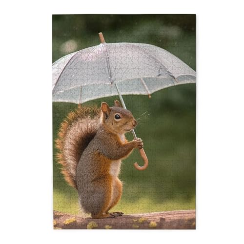 Puzzle für Erwachsene, 1000 Teile, herausforderndes Puzzle für Spieleabende, Eichhörnchen hält einen Regenschirm, personalisiertes Holzpuzzle für Familie, fertige Größe, 19,7 x 29,5 cm Puzzle für Erwachsene, 1000 Teile, herausforderndes Puzzle für Spieleabende, Eichhörnchen hält einen Regenschirm, personalisiertes Holzpuzzle für Familie, fertige Größe, 19,7 x 29,5 cm von NBCCDVSH