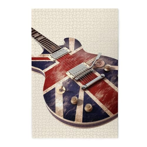 Puzzle für Erwachsene, 1000 Teile, herausforderndes Puzzle für Spieleabende, Gitarre, britische Flagge, personalisierte Holzpuzzle für Familie, fertige Größe, 19,7 x 29,5 cm Puzzle für Erwachsene, 1000 Teile, herausforderndes Puzzle für Spieleabende, Gitarre, britische Flagge, personalisierte Holzpuzzle für Familie, fertige Größe, 19,7 x 29,5 cm von NBCCDVSH