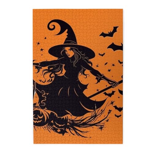 Puzzle für Erwachsene, 1000 Teile, herausforderndes Puzzle für Spieleabende, Halloween, Hexe, Fliegen, personalisierte Holzpuzzle für Familie, fertige Größe, 19,7 x 29,5 cm Puzzle für Erwachsene, 1000 Teile, herausforderndes Puzzle für Spieleabende, Halloween, Hexe, Fliegen, personalisierte Holzpuzzle für Familie, fertige Größe, 19,7 x 29,5 cm von NBCCDVSH