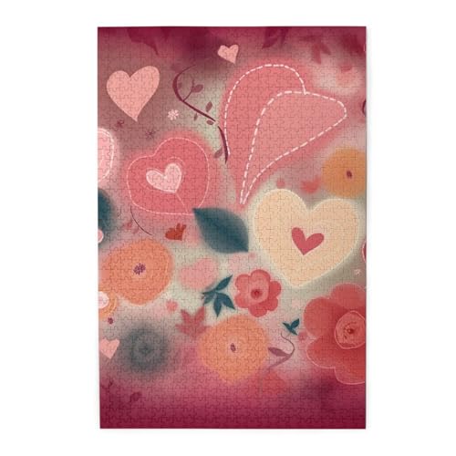 Puzzle für Erwachsene, 1000 Teile, herausforderndes Puzzle für Spieleabende, Herzen und Blumen, personalisiertes Holzpuzzle für Familie, fertige Größe, 50 x 75 cm von NBCCDVSH