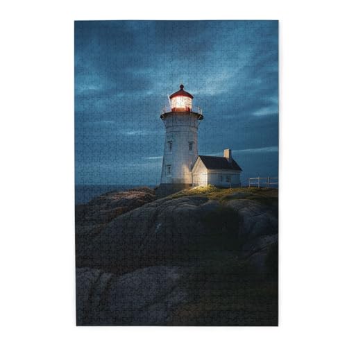 Puzzle für Erwachsene, 1000 Teile, herausforderndes Puzzle für Spieleabende, Leuchtturm bei Nacht, personalisiertes Holzpuzzle für Familie, fertige Größe, 50 x 75 cm Puzzle für Erwachsene, 1000 Teile, herausforderndes Puzzle für Spieleabende, Leuchtturm bei Nacht, personalisiertes Holzpuzzle für Familie, fertige Größe, 50 x 75 cm von NBCCDVSH