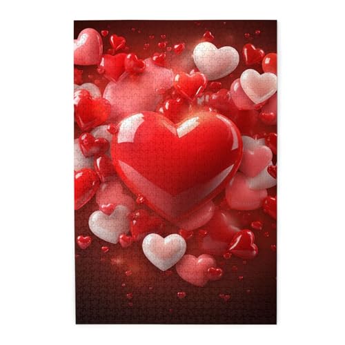 Puzzle für Erwachsene, 1000 Teile, herausforderndes Puzzle für Spieleabende, Liebe, rote Herzen, personalisierbares Holzpuzzle für Familie, fertige Größe, 19,7 x 29,5 cm Puzzle für Erwachsene, 1000 Teile, herausforderndes Puzzle für Spieleabende, Liebe, rote Herzen, personalisierbares Holzpuzzle für Familie, fertige Größe, 19,7 x 29,5 cm von NBCCDVSH