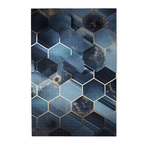 Puzzle für Erwachsene, 1000 Teile, herausforderndes Puzzle für Spieleabende, blaue Sechsecke und Diamanten, personalisierte Holzpuzzle für Familie, fertige Größe, 19,7 x 29,5 cm Puzzle für Erwachsene, 1000 Teile, herausforderndes Puzzle für Spieleabende, blaue Sechsecke und Diamanten, personalisierte Holzpuzzle für Familie, fertige Größe, 19,7 x 29,5 cm von NBCCDVSH