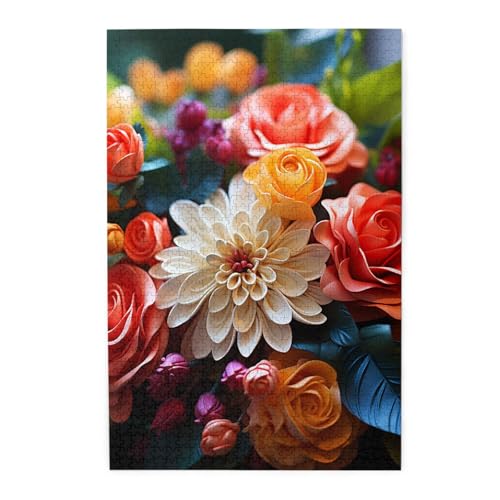 Puzzle für Erwachsene, 1000 Teile, herausforderndes Puzzle für Spieleabende, bunte Blumen, personalisiertes Holzpuzzle für Familie, fertige Größe, 50 x 75 cm Puzzle für Erwachsene, 1000 Teile, herausforderndes Puzzle für Spieleabende, bunte Blumen, personalisiertes Holzpuzzle für Familie, fertige Größe, 50 x 75 cm von NBCCDVSH