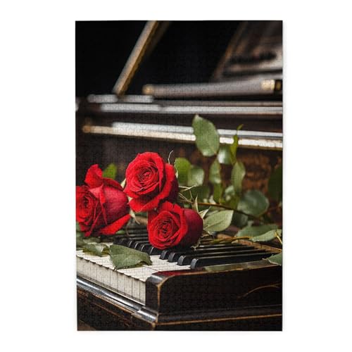 Puzzle für Erwachsene, 1000 Teile, herausforderndes Puzzle für Spieleabende, rote Rose auf Klavier, personalisiertes Holzpuzzle für Familie, fertige Größe, 49,8 x 75 cm Puzzle für Erwachsene, 1000 Teile, herausforderndes Puzzle für Spieleabende, rote Rose auf Klavier, personalisiertes Holzpuzzle für Familie, fertige Größe, 49,8 x 75 cm von NBCCDVSH