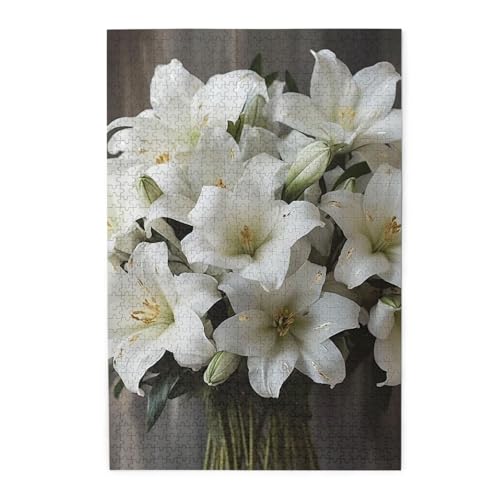 Puzzle für Erwachsene, 1000 Teile, herausforderndes Puzzle für Spieleabende, weiße Lilien, personalisierte Holzpuzzle für Familie, fertige Größe, 19,7 x 29,5 cm Puzzle für Erwachsene, 1000 Teile, herausforderndes Puzzle für Spieleabende, weiße Lilien, personalisierte Holzpuzzle für Familie, fertige Größe, 19,7 x 29,5 cm von NBCCDVSH