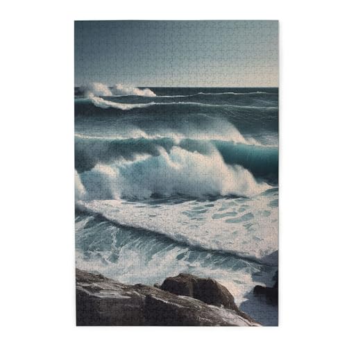 Puzzle für Erwachsene, 1000 Teile, herausforderndes Puzzle für Spieleabende, wilde Meere, personalisiertes Holzpuzzle für Familie, fertige Größe, 50,8 x 75,9 cm von NBCCDVSH