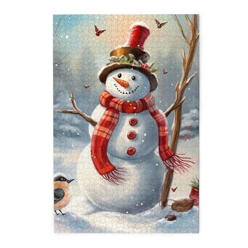 Puzzle für Erwachsene, 1000 Teile, herausforderndes Puzzlespiel für Spieleabende, Schneemann, personalisiertes Holzpuzzle für Familie, fertige Größe, 49,8 x 75,9 cm von NBCCDVSH