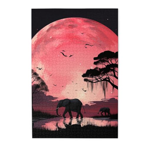 Puzzle für Erwachsene, 1000 Teile, herausforderndes Puzzlespiel für Spieleabende, rosa Mond, Elefant, personalisierte Holzpuzzle für Familie, fertige Größe, 50 x 75 cm Puzzle für Erwachsene, 1000 Teile, herausforderndes Puzzlespiel für Spieleabende, rosa Mond, Elefant, personalisierte Holzpuzzle für Familie, fertige Größe, 50 x 75 cm von NBCCDVSH