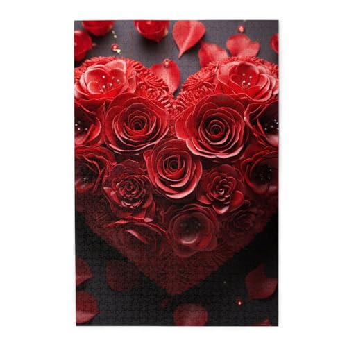 Puzzle für Erwachsene, 1000 Teile, herausforderndes Puzzlespiel für Spieleabende, rote Rose, Liebesherz, personalisiertes Holzpuzzle für Familie, fertige Größe, 19,7 x 29,5 cm Puzzle für Erwachsene, 1000 Teile, herausforderndes Puzzlespiel für Spieleabende, rote Rose, Liebesherz, personalisiertes Holzpuzzle für Familie, fertige Größe, 19,7 x 29,5 cm von NBCCDVSH