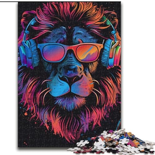 1000-teiliges Puzzle Löwe mit Kopfhörern und Sonnenbrille aus Holz, perfekt als Geburtstags-, Weihnachts, 50x75cm, für Teenager und Familienspaß 1000-teiliges Puzzle Löwe mit Kopfhörern und Sonnenbrille aus Holz, perfekt als Geburtstags-, Weihnachts, 50x75cm, für Teenager und Familienspaß von NBDSOYEWO