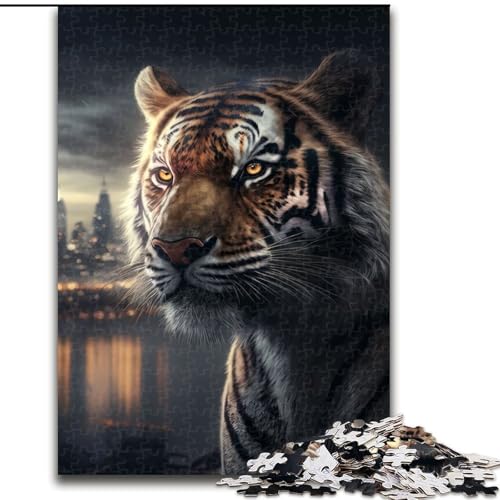 1000-teiliges Puzzle Tiger in der Großstadt, für Kinder ab 14 Jahren, geeignet für Paare, Spaß bei Aktivitäten zu Hause, Geburtstagsgeschenk, Reisegeschenk (Größe 26x38cm) von NBDSOYEWO