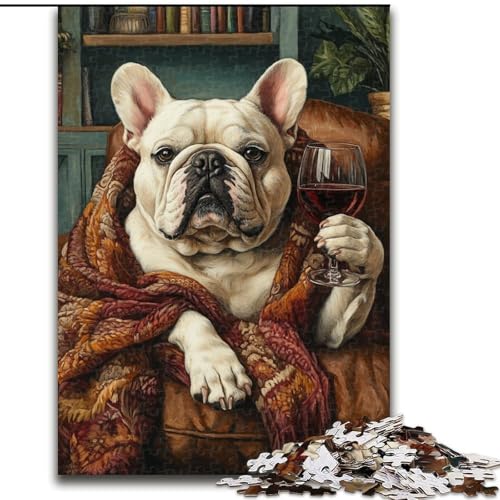 1000-teiliges Puzzle für Erwachsene, Bulldogge auf dem Sofa, anspruchsvolles Spielspielzeug, Wanddekoration, einzigartige Geburtstags (Größe 26x38cm) von NBDSOYEWO