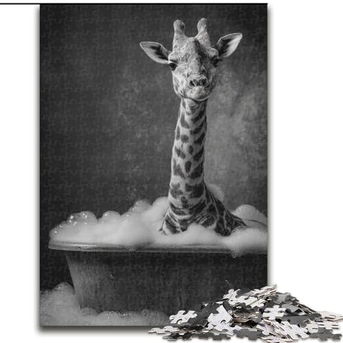 1000-teiliges Puzzle für Erwachsene, Geschenk, Giraffe im Badezimmer, Lernspiele, Heimdekoration, geeignet für die Schreibtischdekoration (Größe 50x75cm) von NBDSOYEWO