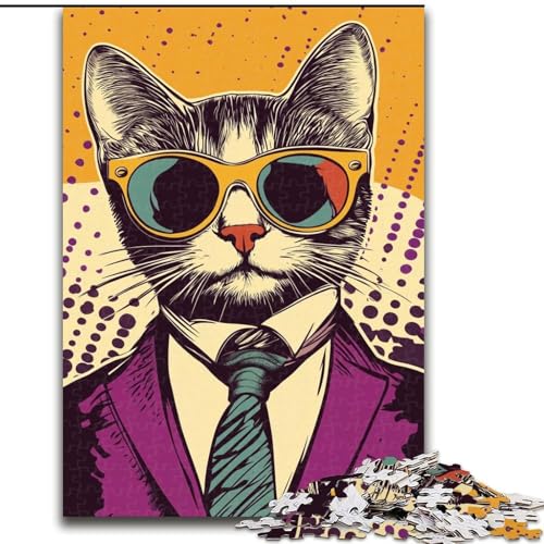 1000-teiliges Puzzle für Erwachsene, Geschenk, Katze im Anzug, Lernspiele, Heimdekoration, geeignet für die Schreibtischdekoration (Größe 26x38cm) von NBDSOYEWO