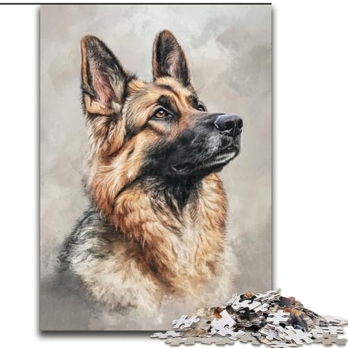 1000-teiliges Puzzle für Erwachsene, Geschenke, Aquarell, Deutscher Schäferhund, Elefantenspielzeug, Denkspiel, Geburtstagsgeschenk, Geschenke, Wandkunst für Kinder ab 14 Jahren (Größe 50x75cm) von NBDSOYEWO
