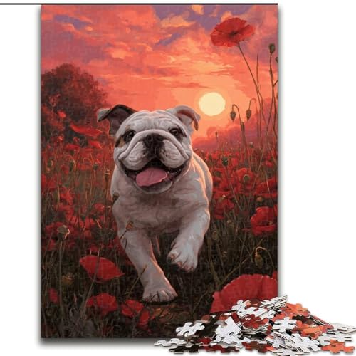 1000-teiliges Puzzle für Erwachsene, Geschenke, Happy English Bulldog, Lernspiele, Heimdekoration, geeignet für die Schreibtischdekoration (Größe 26x38cm) von NBDSOYEWO