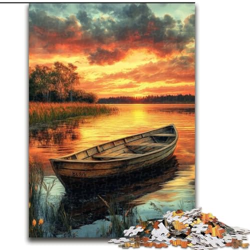 1000-teiliges Puzzle für Erwachsene, Geschenke, Holzboot im Herbst, Lernspiele, Heimdekoration, geeignet für die Schreibtischdekoration (Größe 26x38cm) von NBDSOYEWO